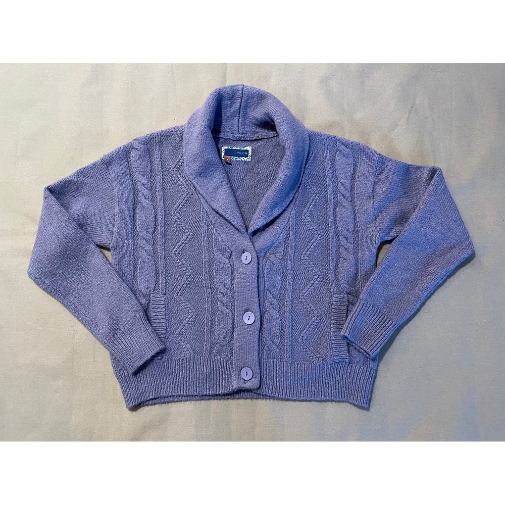 Anthropologie Pilcro Cardigan Sweater M Purple Chunky Knit Preppy Boho Grandma